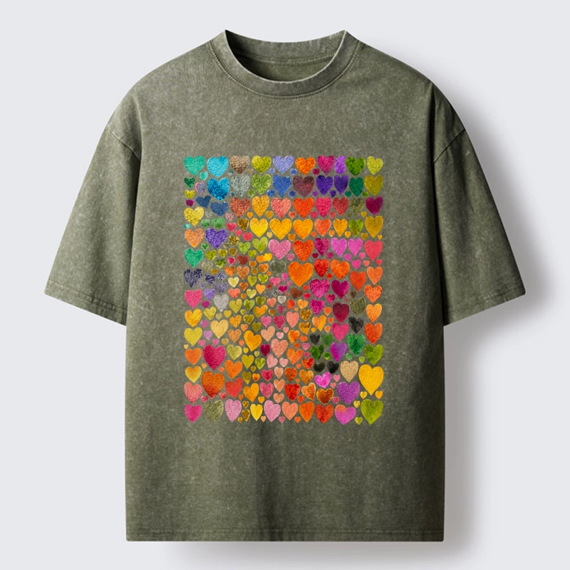 Tokyo-Tiger Rainbow Hearts Fill Full Art Grid Washed T-Shirt