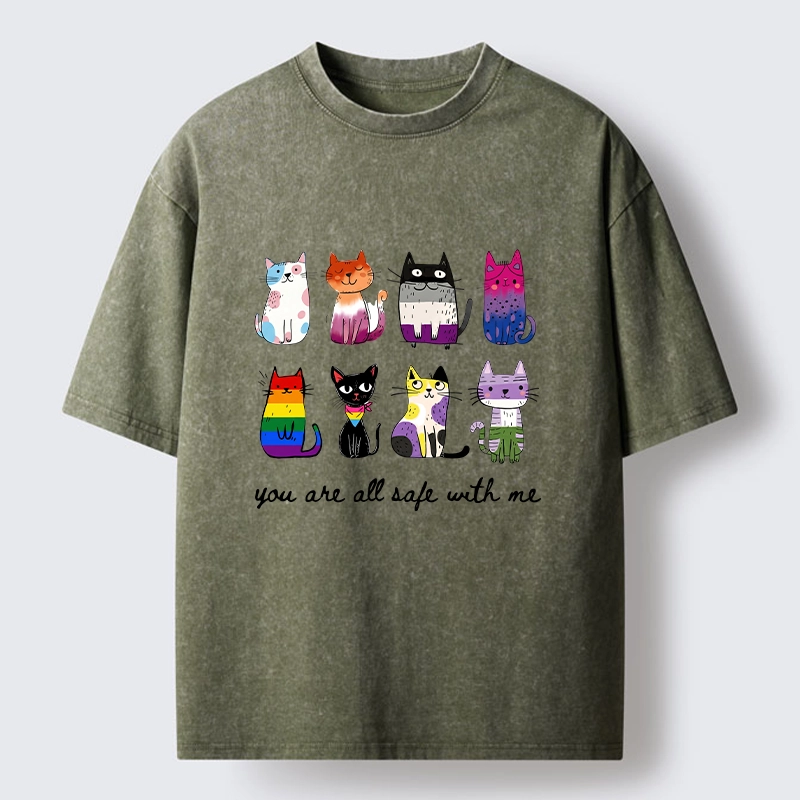 Tokyo-Tiger Cute Cats Guard Every Unique Soul Washed T-Shirt