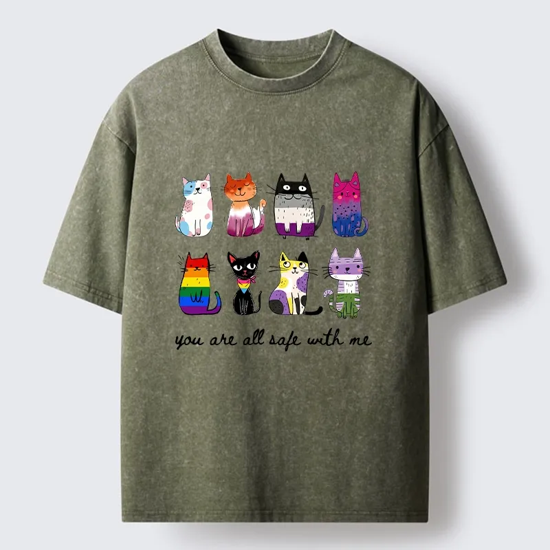 Tokyo-Tiger Cute Cats Guard Every Unique Soul Washed T-Shirt