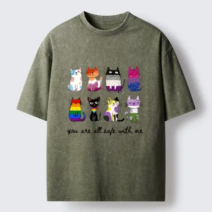 Tokyo-Tiger Cute Cats Guard Every Unique Soul Washed T-Shirt