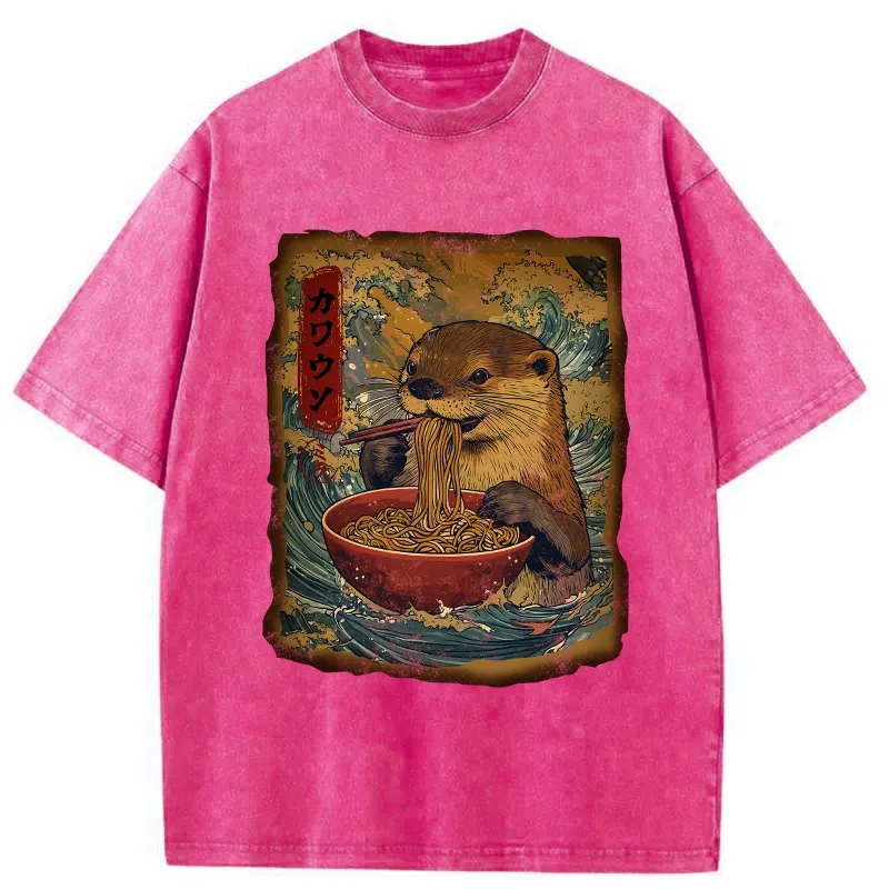 Tokyo-Tiger Otter Eats Ramen Washed T-Shirt
