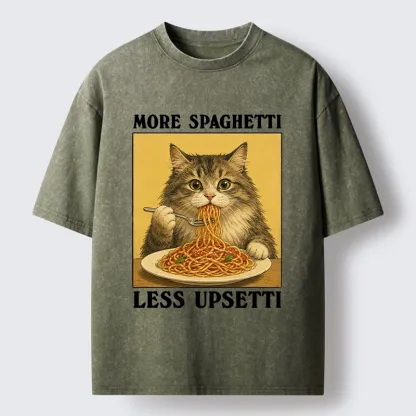 Tokyo-Tiger Cat Loves Eating Pasta Washed T-Shirt