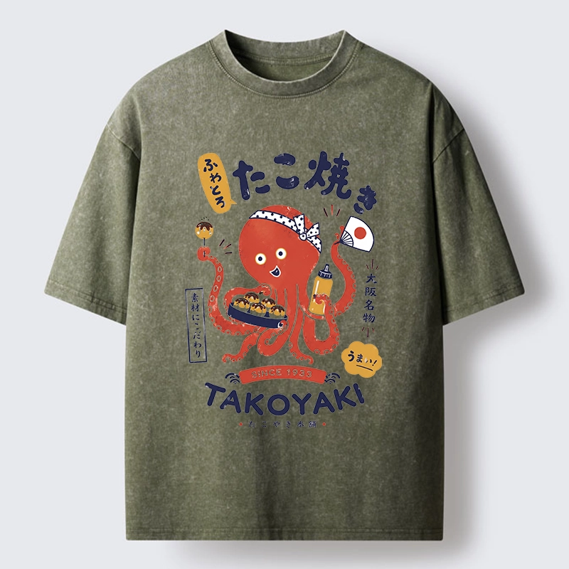 Tokyo-Tiger Cute Octopus Makes Fresh Takoyaki Washed T-Shirt