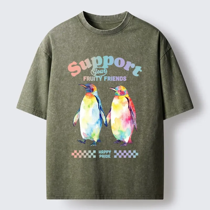 Tokyo-Tiger Funny Pride Penguins Meme Print Washed T-Shirt
