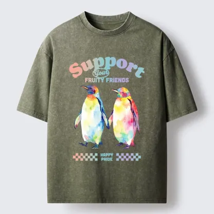 Tokyo-Tiger Funny Pride Penguins Meme Print Washed T-Shirt