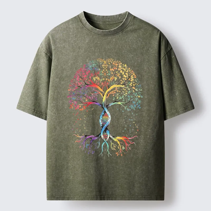 Tokyo-Tiger Watercolor Pride Tree Artwork Washed T-Shirt