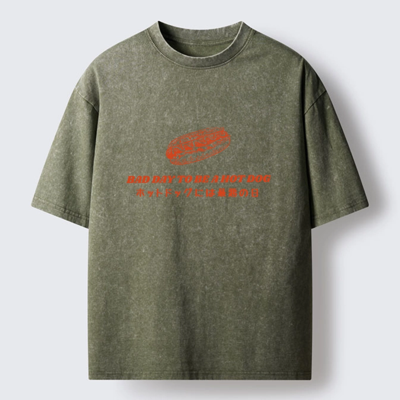 Tokyo-Tiger Vintage Hot Dog Humor Washed T-Shirt