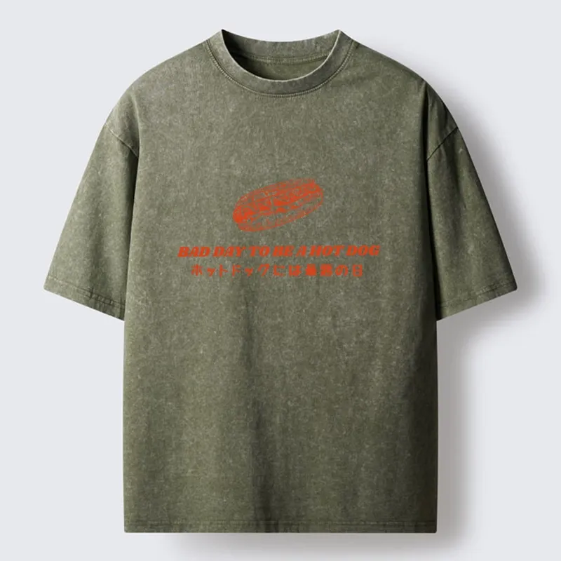 Tokyo-Tiger Vintage Hot Dog Humor Washed T-Shirt