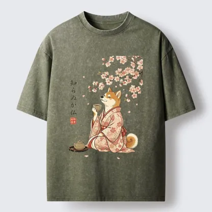 Tokyo-Tiger Japanese Kimono Shiba Tea Time Washed T-Shirt