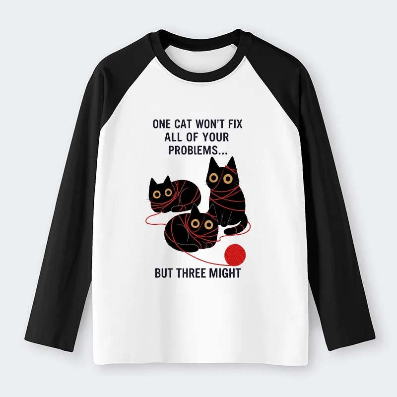 Tokyo-Tiger Three Cats Fix All Problems Raglan Long Sleeve T-shirt