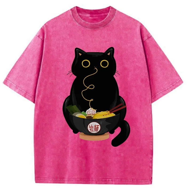 Tokyo-Tiger Ramen-Loving Cat Washed T-Shirt