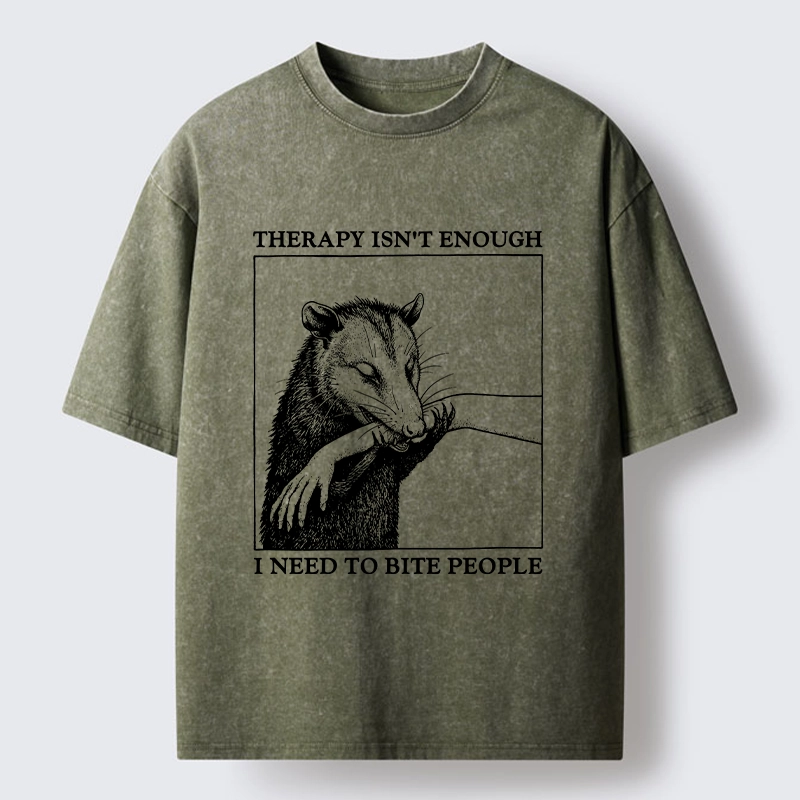 Tokyo-Tiger Funny Opossum Biting People Washed T-Shirt