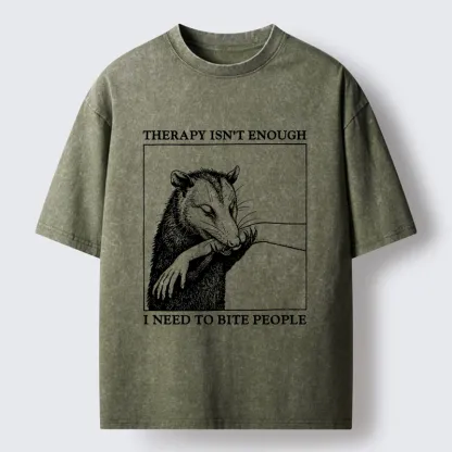Tokyo-Tiger Funny Opossum Biting People Washed T-Shirt