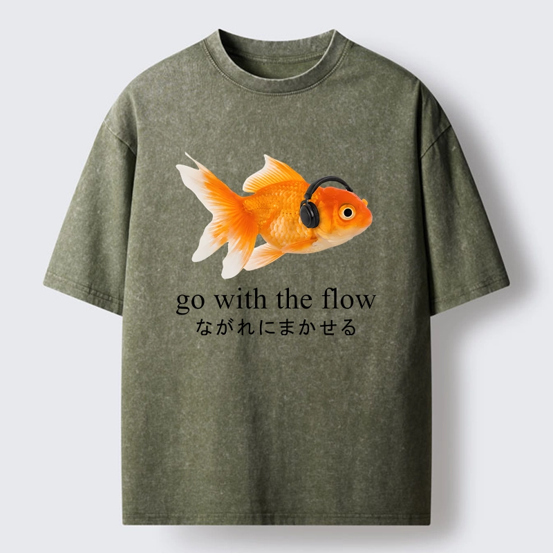 Tokyo-Tiger Goldfish Listening To Music Washed T-Shirt