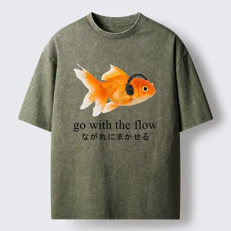 Tokyo-Tiger Goldfish Listening To Music Washed T-Shirt