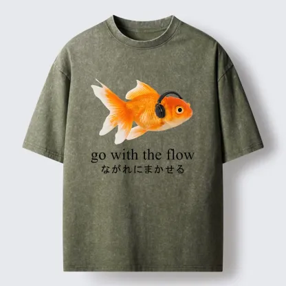 Tokyo-Tiger Goldfish Listening To Music Washed T-Shirt
