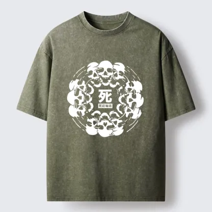 Tokyo-Tiger Funny Skull Meme Dance With Death Washed T-Shirt