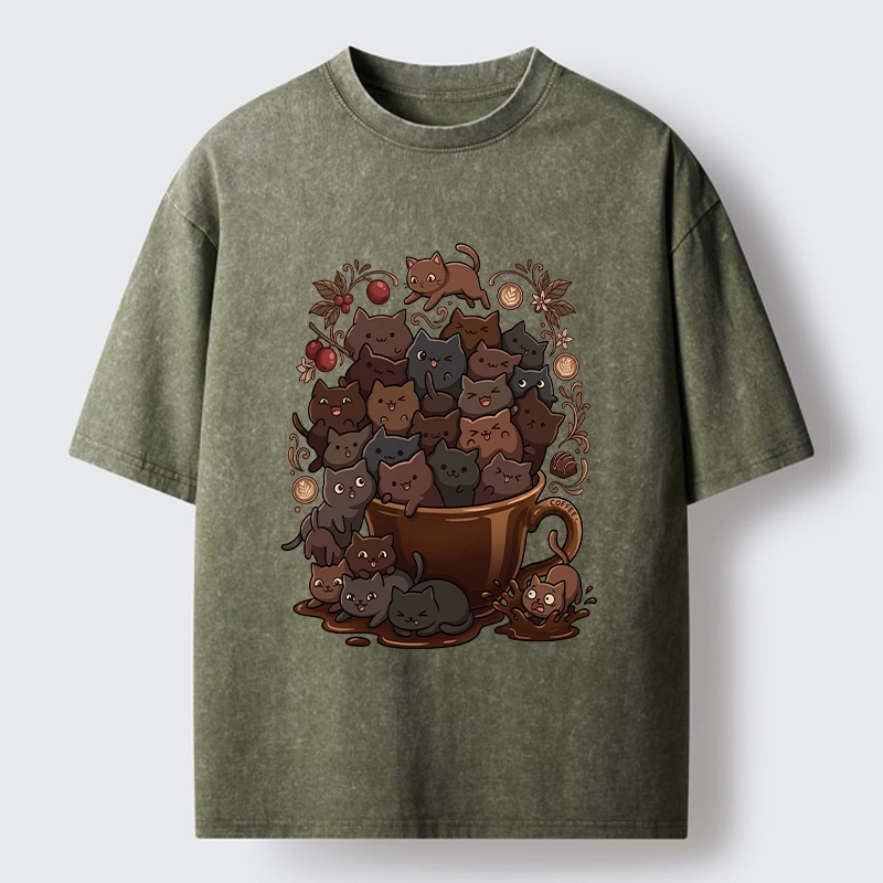 Tokyo-Tiger Many Cute Cats Swim In Coffee Washed T-Shirt
