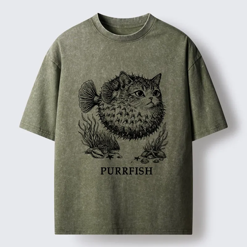 Tokyo-Tiger Spiky Puffer With Cute Cat Head Washed T-Shirt