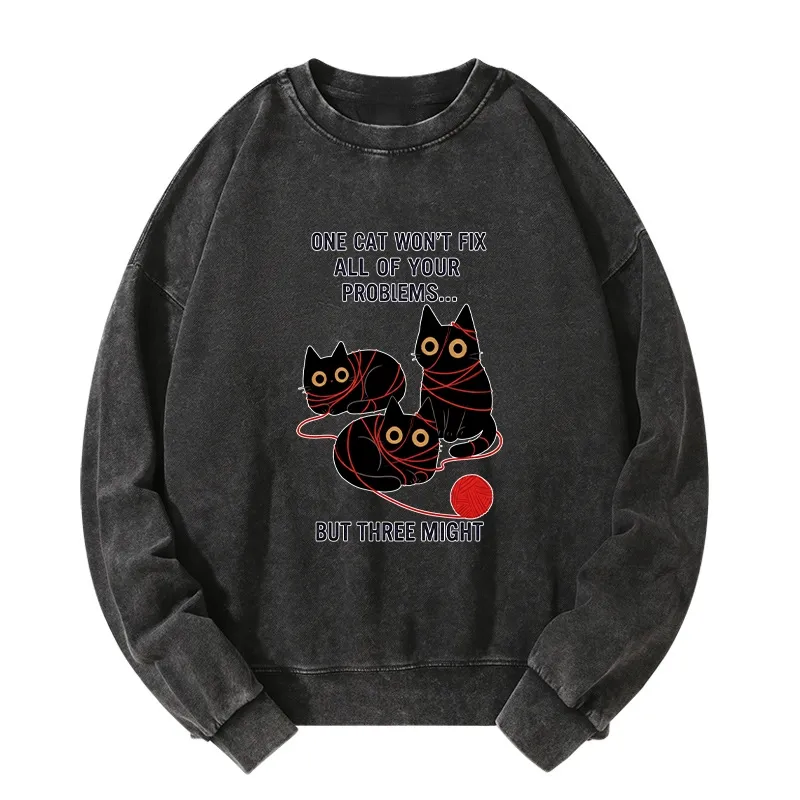 Tokyo-Tiger Three Cats Fix All Problems Washed Sweatshirt