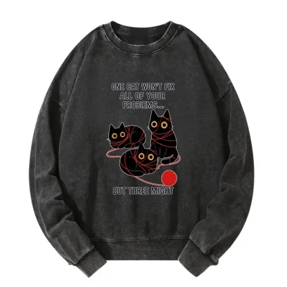 Tokyo-Tiger Three Cats Fix All Problems Washed Sweatshirt