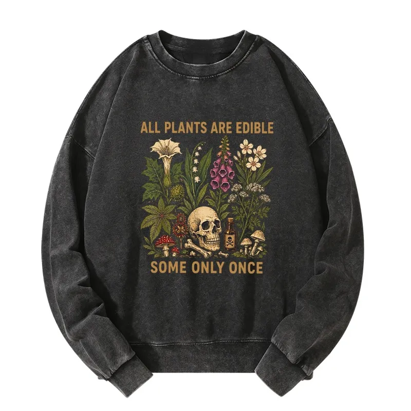 Tokyo-Tiger Edible Plants Some Only Once Joke Washed Sweatshirt Sale