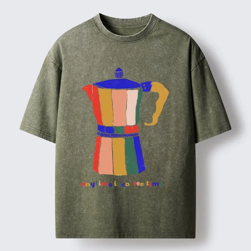 Tokyo-Tiger Colorful Moka Pot Brews Great Coffee Washed T-Shirt