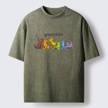 Tokyo-Tiger Rainbow Kittens Reach For Flying Butterfly Washed T-Shirt