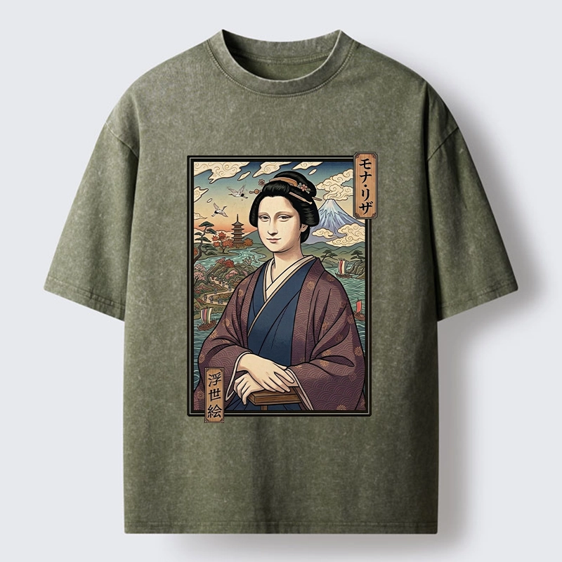 Tokyo-Tiger Ukiyo e Mona Lisa In Kimono Washed T-Shirt