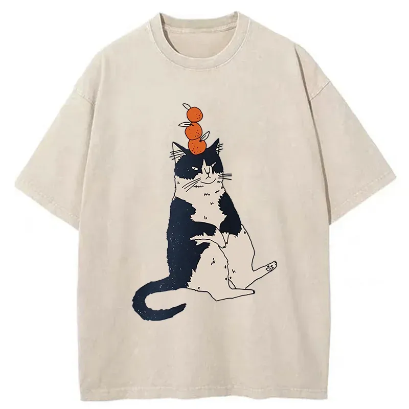 Tokyo-Tiger Cat With Orange On Head Washed T-Shirt