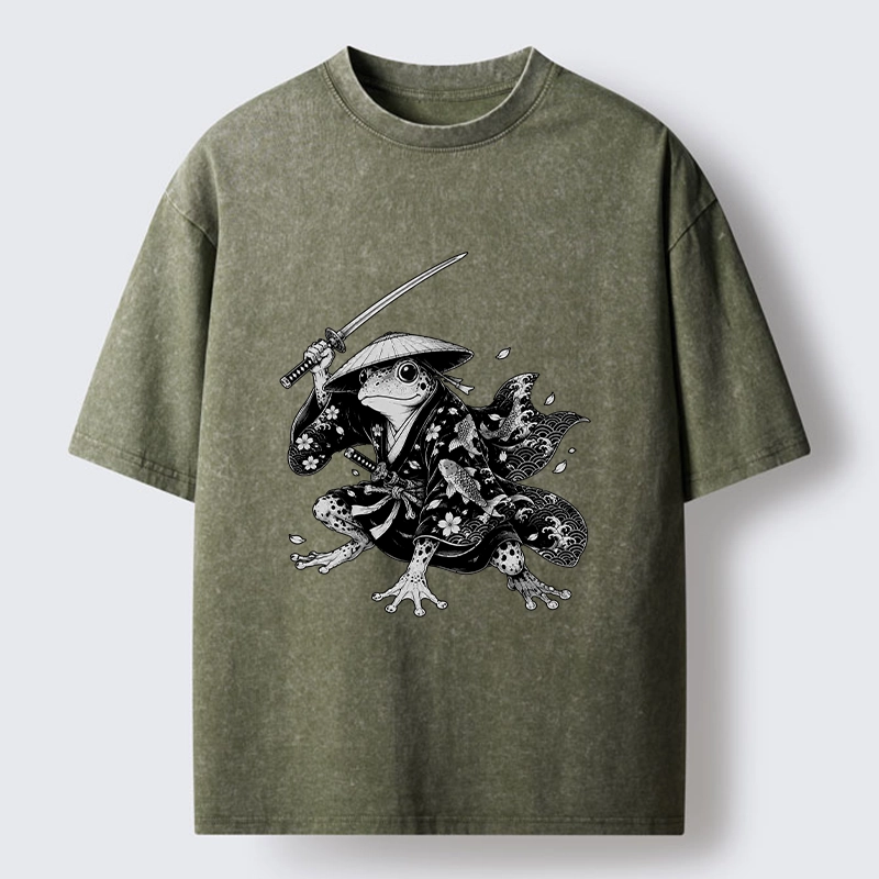Tokyo-Tiger Samurai Frog With A Sword Washed T-Shirt