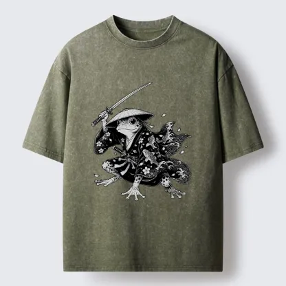 Tokyo-Tiger Samurai Frog With A Sword Washed T-Shirt