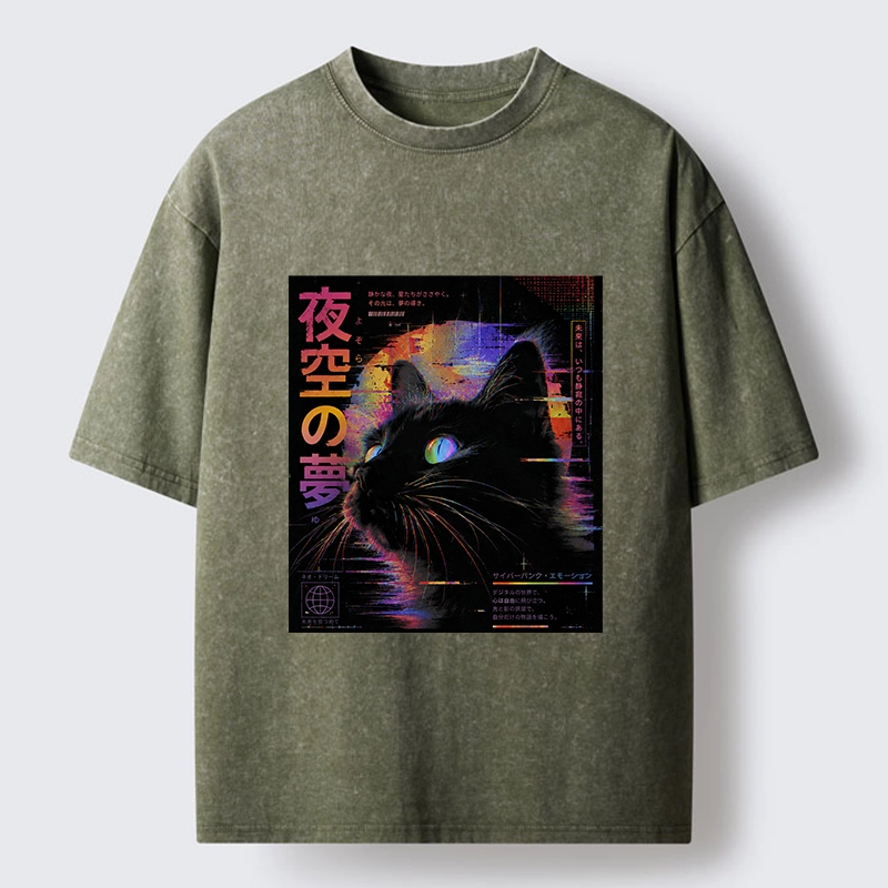 Tokyo-Tiger Night Sky Dreams Cat Washed T-Shirt