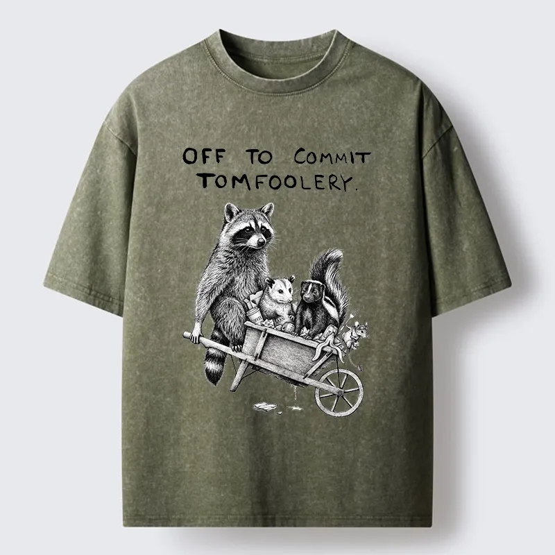 Tokyo-Tiger Raccoon Crew On A Mission Washed T-Shirt