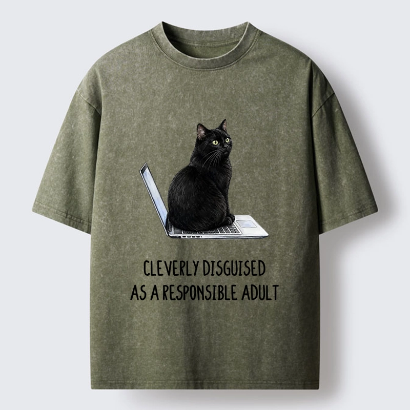 Tokyo-Tiger Cat Pretending To Be Adult Washed T-Shirt