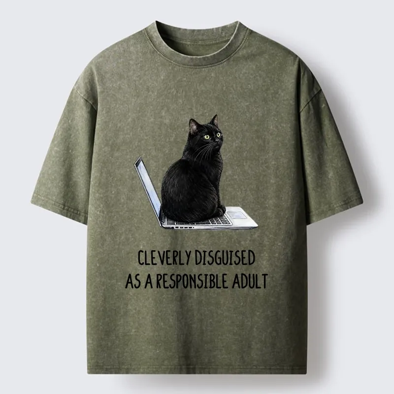 Tokyo-Tiger Cat Pretending To Be Adult Washed T-Shirt