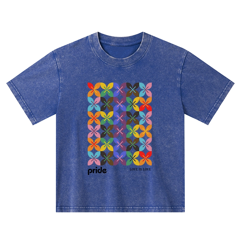 Tokyo-Tiger Pride Geometric Flower Pattern Kids Washed T-Shirt