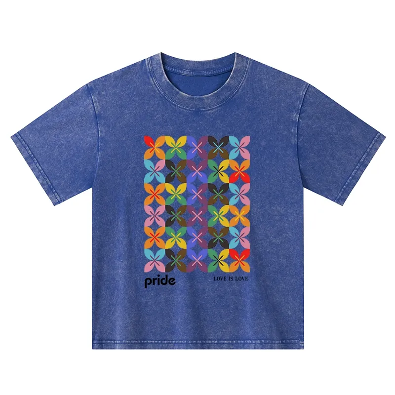 Tokyo-Tiger Pride Geometric Flower Pattern Kids Washed T-Shirt