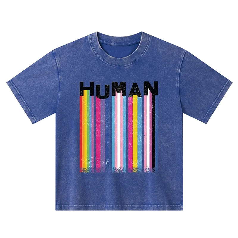 Tokyo-Tiger Rainbow Stripes Human Pride Kids Washed T-Shirt