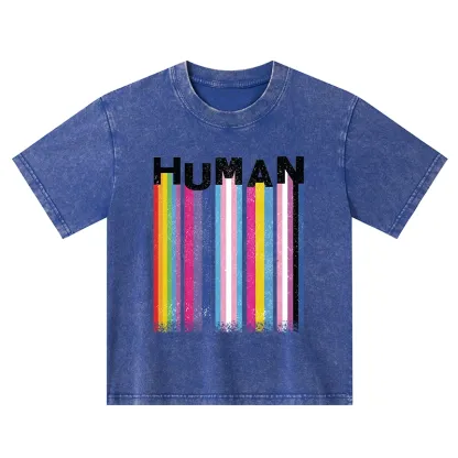 Tokyo-Tiger Rainbow Stripes Human Pride Kids Washed T-Shirt