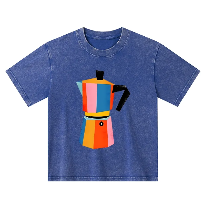 Tokyo-Tiger Bright Hues Make Classic Coffee Pot Kids Washed T-Shirt