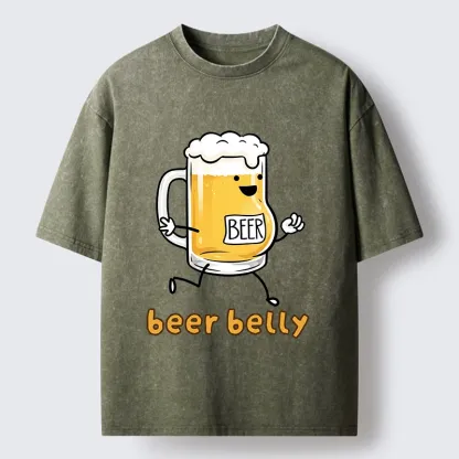 Tokyo-Tiger Walking Beer Mug With A Beer Belly Washed T-Shirt