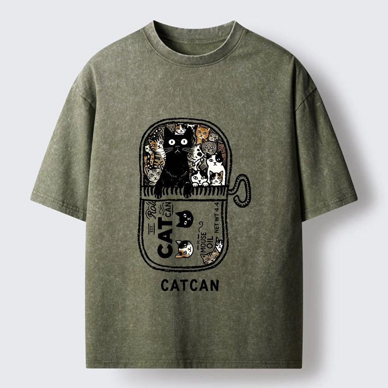 Tokyo-Tiger Tin Can Fully Packed With All Cute Cats Washed T-Shirt