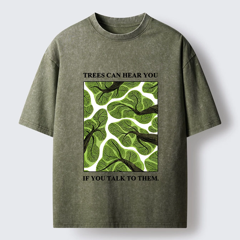 Tokyo-Tiger Calm Nature Print Trees Listen To You Washed T-Shirt
