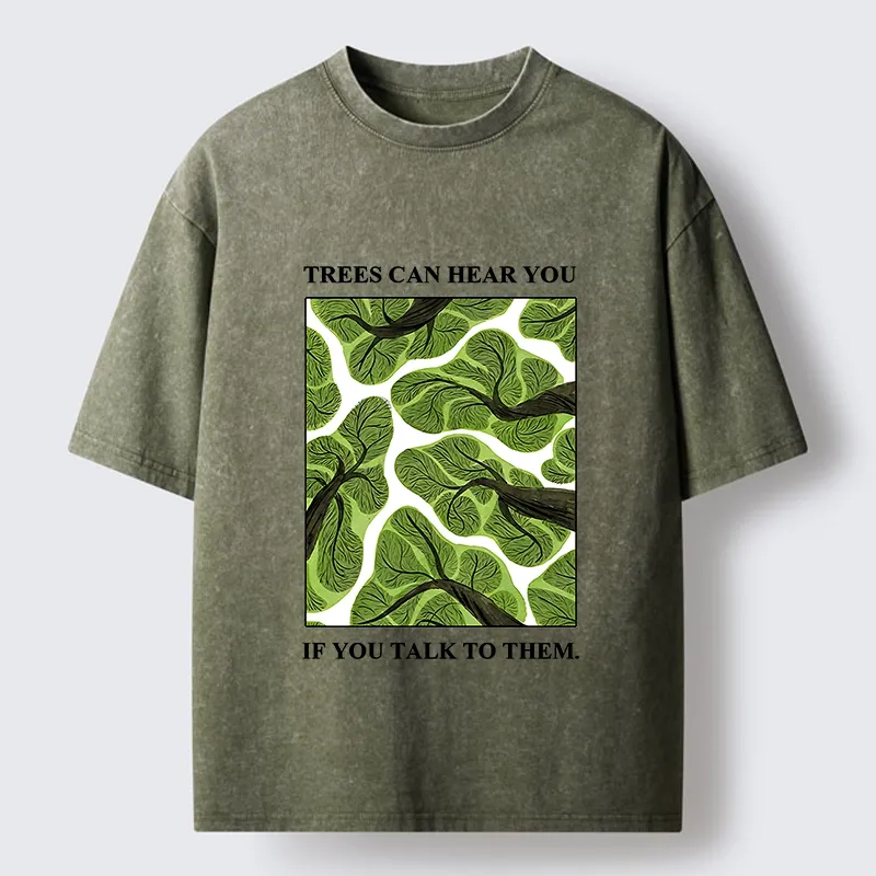 Tokyo-Tiger Calm Nature Print Trees Listen To You Washed T-Shirt
