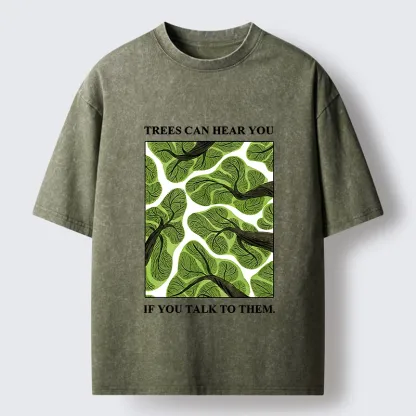 Tokyo-Tiger Calm Nature Print Trees Listen To You Washed T-Shirt
