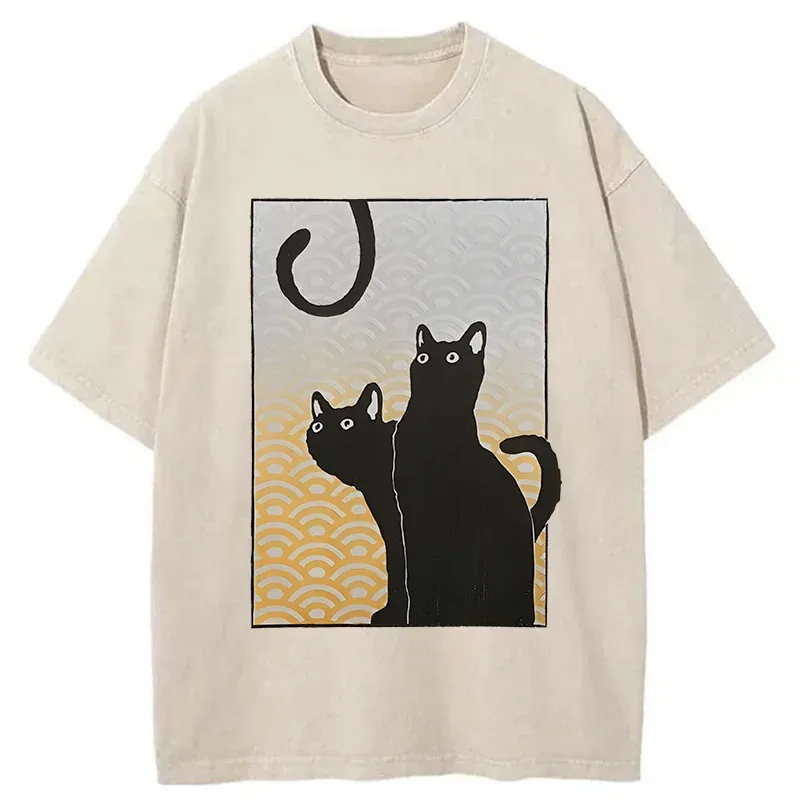 Tokyo-Tiger Three Black Cats Washed T-Shirt