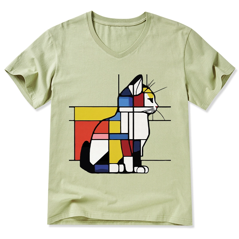Tokyo-Tiger Geometric Cat Art In Primary Colors V-Neck Classic T-Shirt
