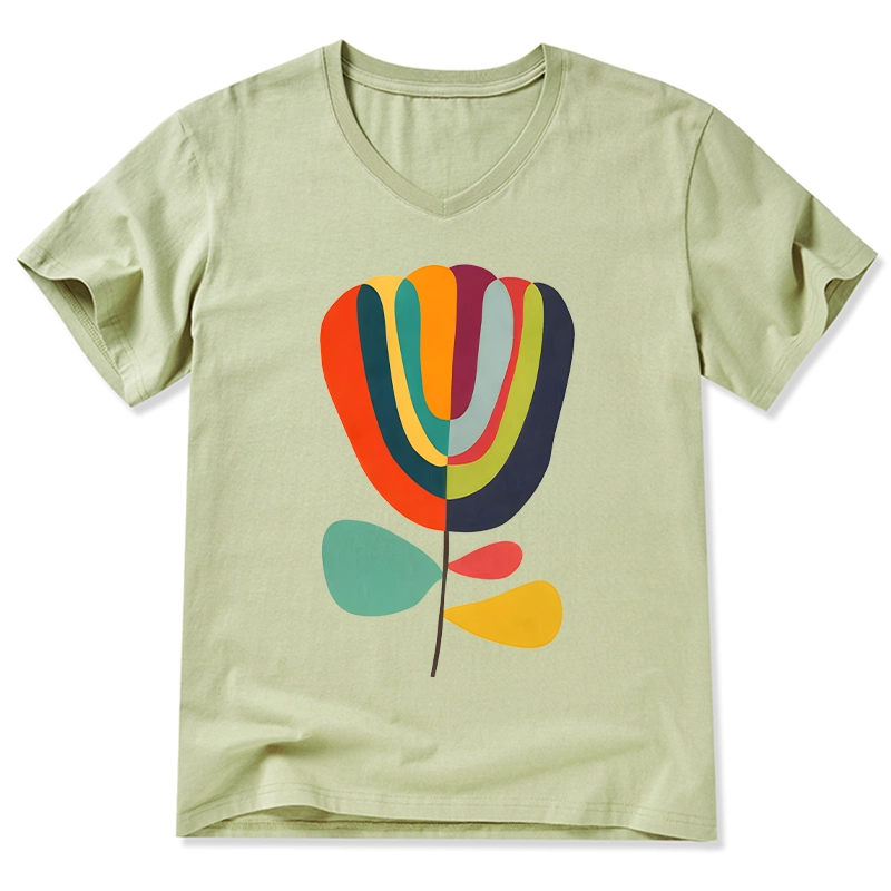 Tokyo-Tiger Colorful Flower Minimalist Print V-Neck Classic T-Shirt