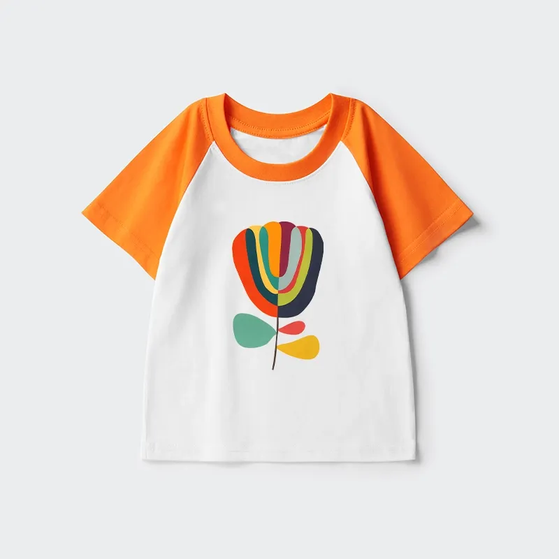 Tokyo-Tiger Colorful Flower Minimalist Print Kids Raglan T-shirt